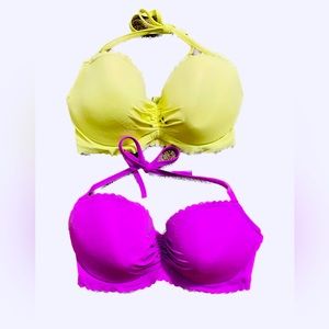 Victoria’s Secret Swimsuit Bikini Tops Bundle Size 34 DD Neon Purple + Yellow